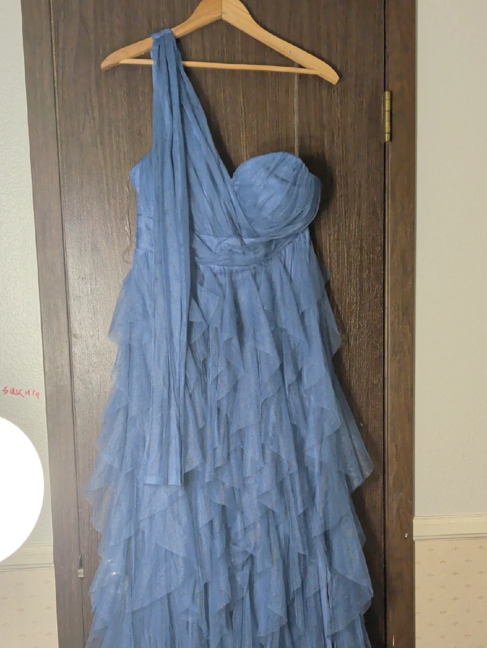 Asymmetric Ruffled Tulle Prom Dress in Dusty Blue